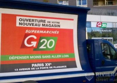 Camion publicitaire pour les supermarchés G20 - Riviera Pub - Street Marketing Nice, Cannes, Monaco