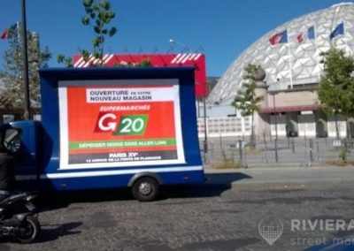 Camion publicitaire pour les supermarchés G20 - Riviera Pub - Street Marketing Nice, Cannes, Monaco