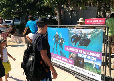 Vélo Publicitaire et tournée des plages pour Decathlon - Riviera Pub - Street Marketing Nice, Cannes, Monaco