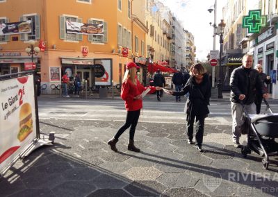 Distribution publicitaire pour Quick - Riviera Pub - Street Marketing Nice, Cannes, Monaco