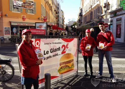 Distribution publicitaire pour Quick - Riviera Pub - Street Marketing Nice, Cannes, Monaco