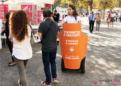 Segway et distribution de flyers pour Ô Sorbet d'Amour - Riviera Pub - Street Marketing Nice, Cannes, Monaco