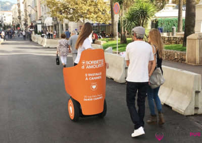 Segway et distribution de flyers pour Ô Sorbet d'Amour - Riviera Pub - Street Marketing Nice, Cannes, Monaco