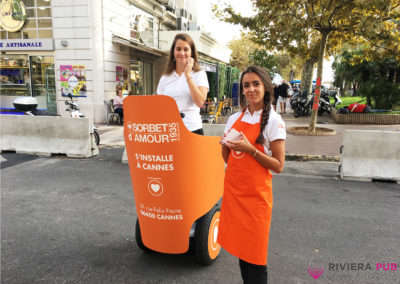 Segway et distribution de flyers pour Ô Sorbet d'Amour - Riviera Pub - Street Marketing Nice, Cannes, Monaco