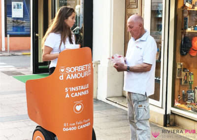 Segway et distribution de flyers pour Ô Sorbet d'Amour - Riviera Pub - Street Marketing Nice, Cannes, Monaco