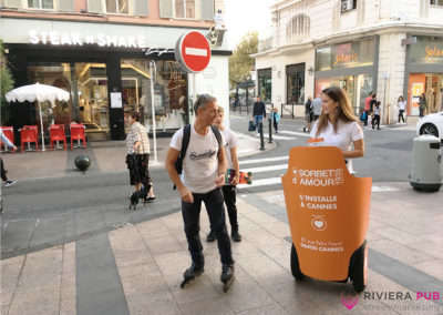 Segway et distribution de flyers pour Ô Sorbet d'Amour - Riviera Pub - Street Marketing Nice, Cannes, Monaco