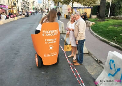 Segway et distribution de flyers pour Ô Sorbet d'Amour - Riviera Pub - Street Marketing Nice, Cannes, Monaco