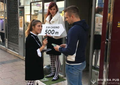 Défilé statique pour 3.14 Casino, groupe Partouche - Riviera Pub - Street Marketing Nice, Cannes, Monaco